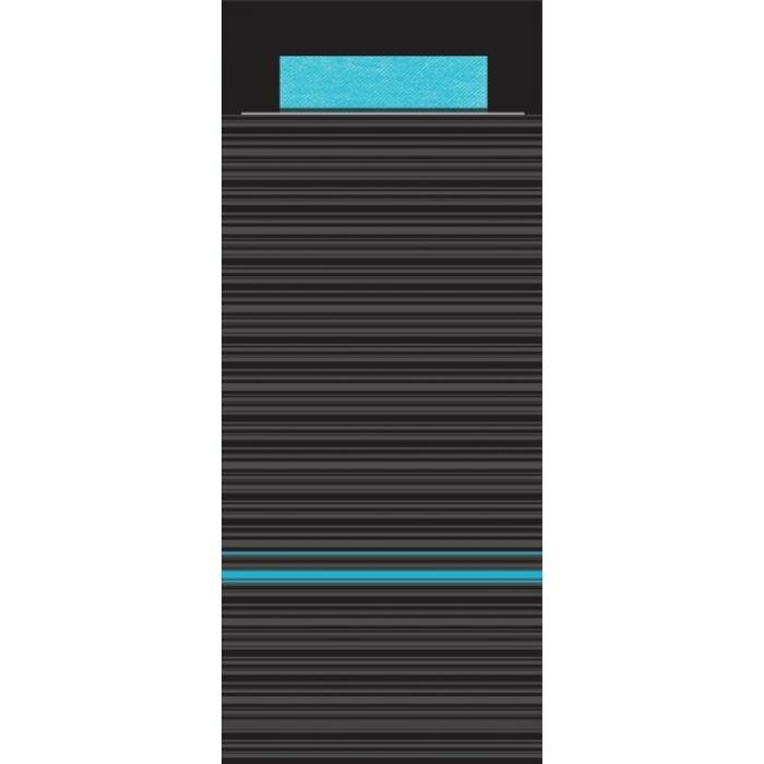 Bestekzakjes Lima Zwart + Servet Turquoise