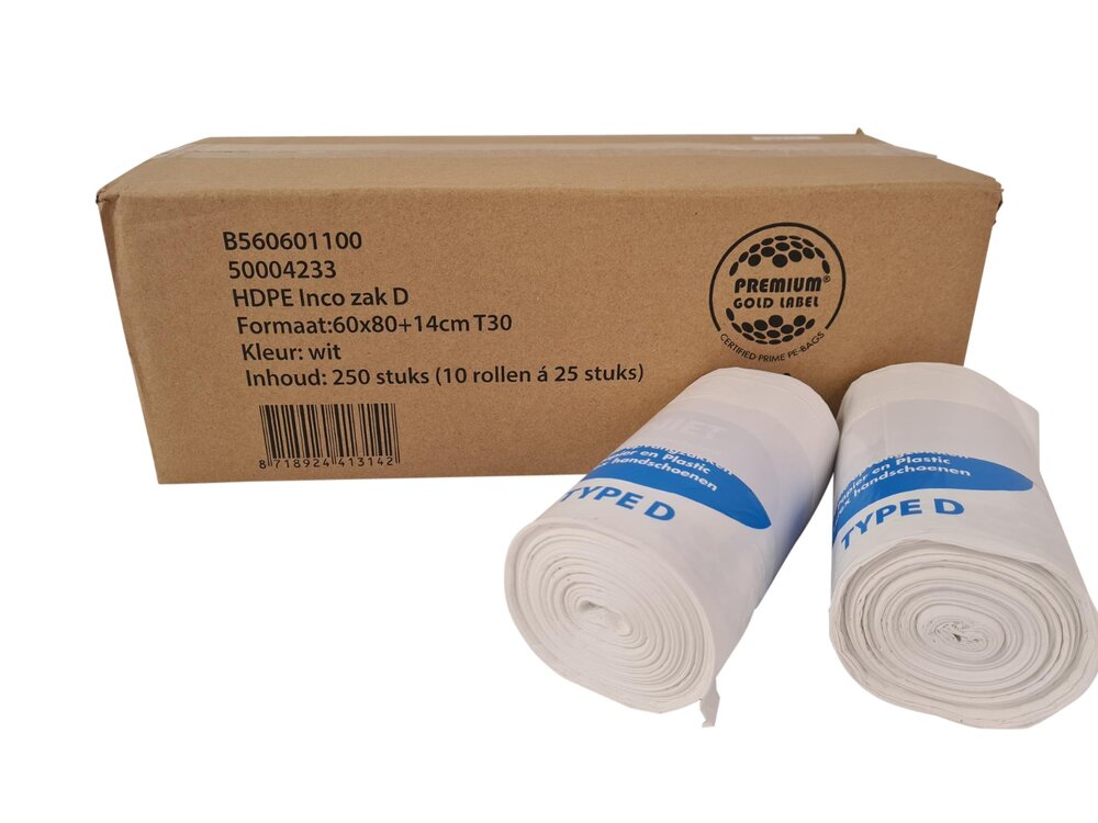 HDPE hygiene ZAK Type D INCO WIT 60x80+14cm T30, ds. 250st.