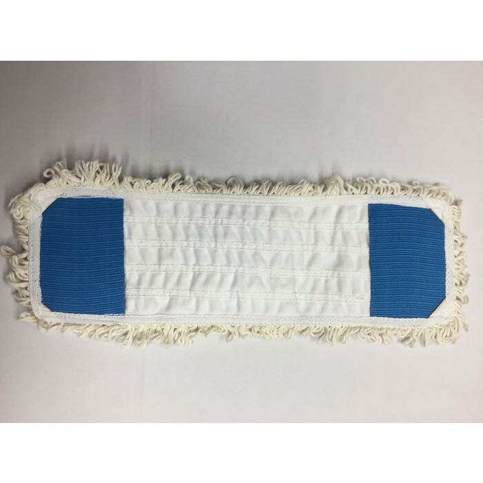 Vlakmop, Katoen Wit, 40x13cm, boven- en zijkant gelust, met blauwe insteekvak, 2 stuks