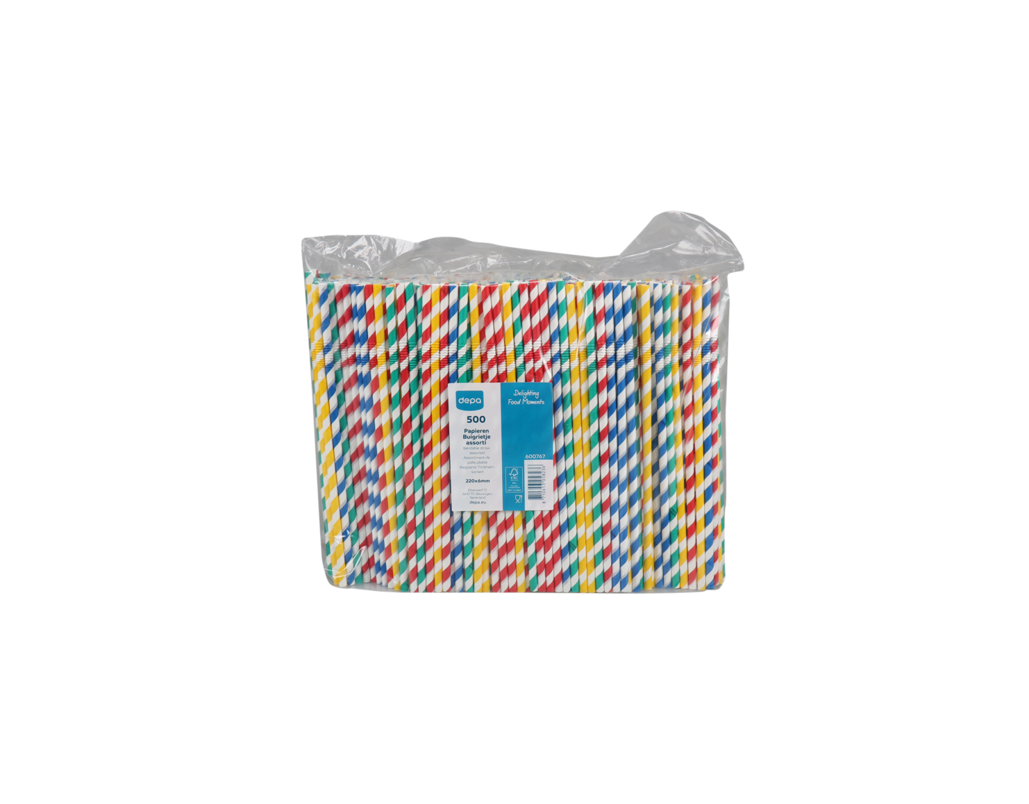 Rietjes buigzaam verschillende kleurtjes FSC 22cm &oslash;6mm, zak 500 stuks