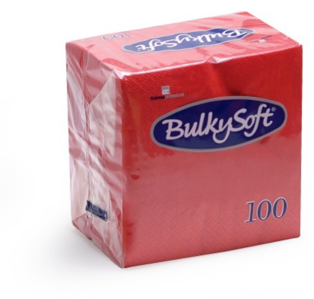 Bulkysoft 2-Laags Rode Servetten 33 x 33 cm, 1/4 Vouw, Doos van 2000 Stuks