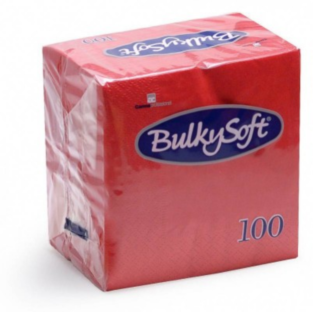 Bulkysoft 2-Laags Rode Servetten 24 x 24 cm, 1/4 Vouw, Doos van 2000 Stuks