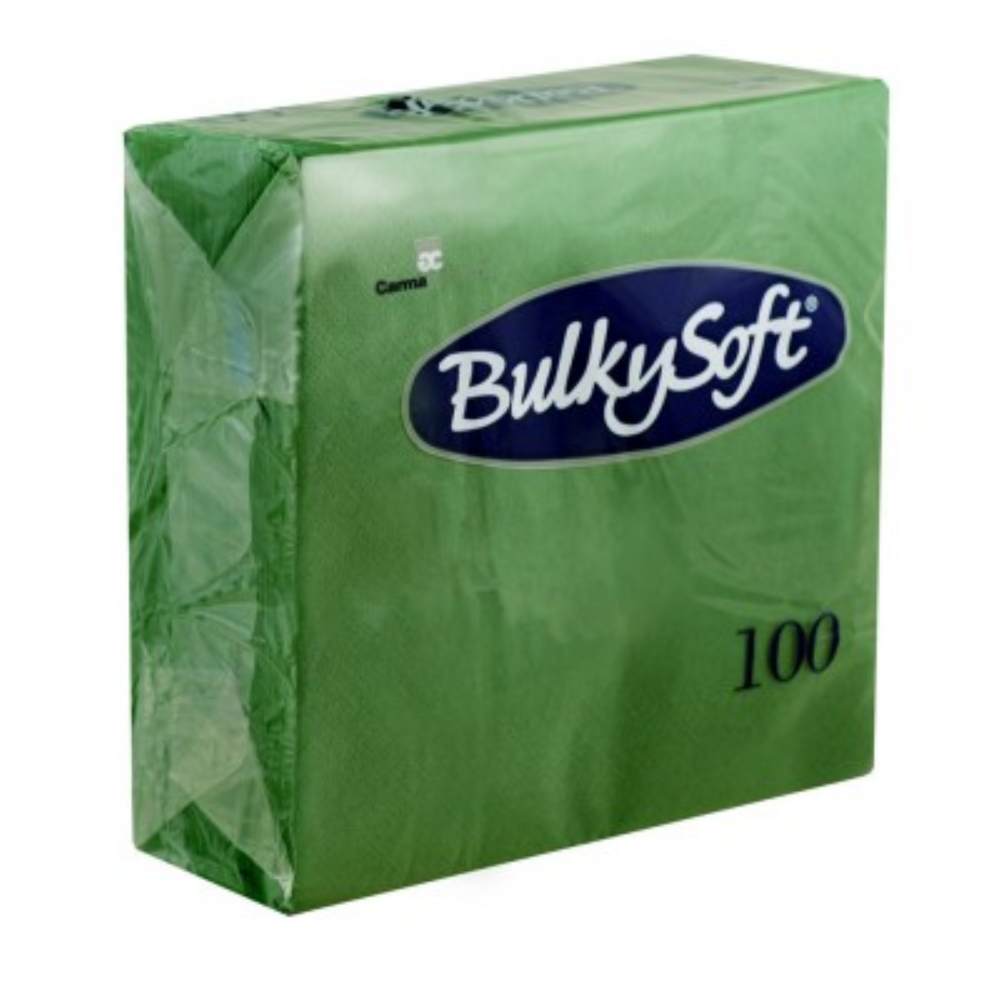 Bulkysoft 2-Laags Groen Servetten 33 x 33 cm, 1/4 Vouw, Doos van 2000 Stuks