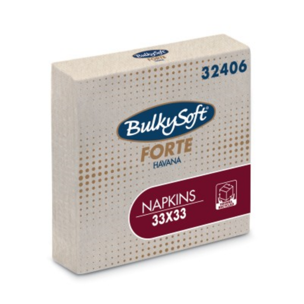 Bulkysoft 2-Laags Havana Recycled Servetten 33 x 33 cm, 1/4 Vouw, Doos van 2000 Stuks