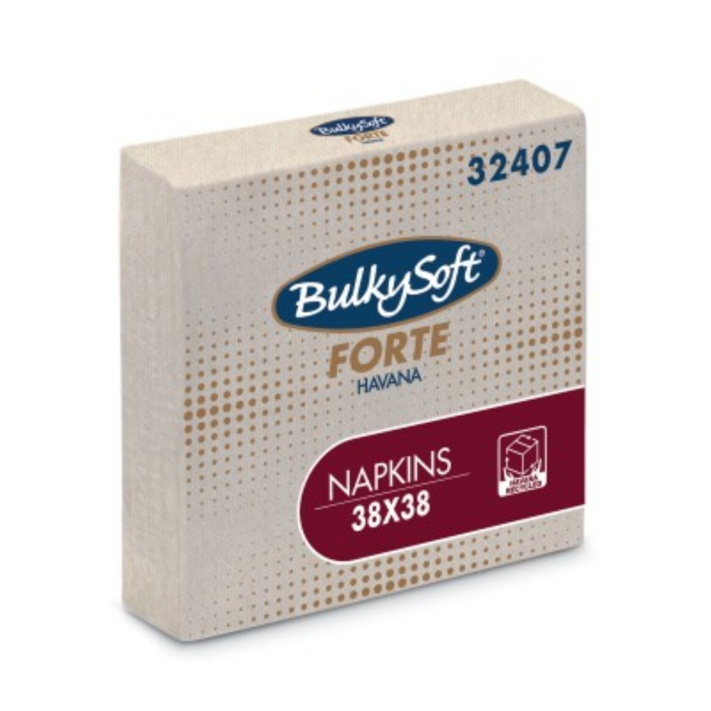 Bulkysoft 2-Laags Havana Recycled Servetten 38 x 38 cm, 1/4 Vouw PLUS, Doos van 1680 Stuks