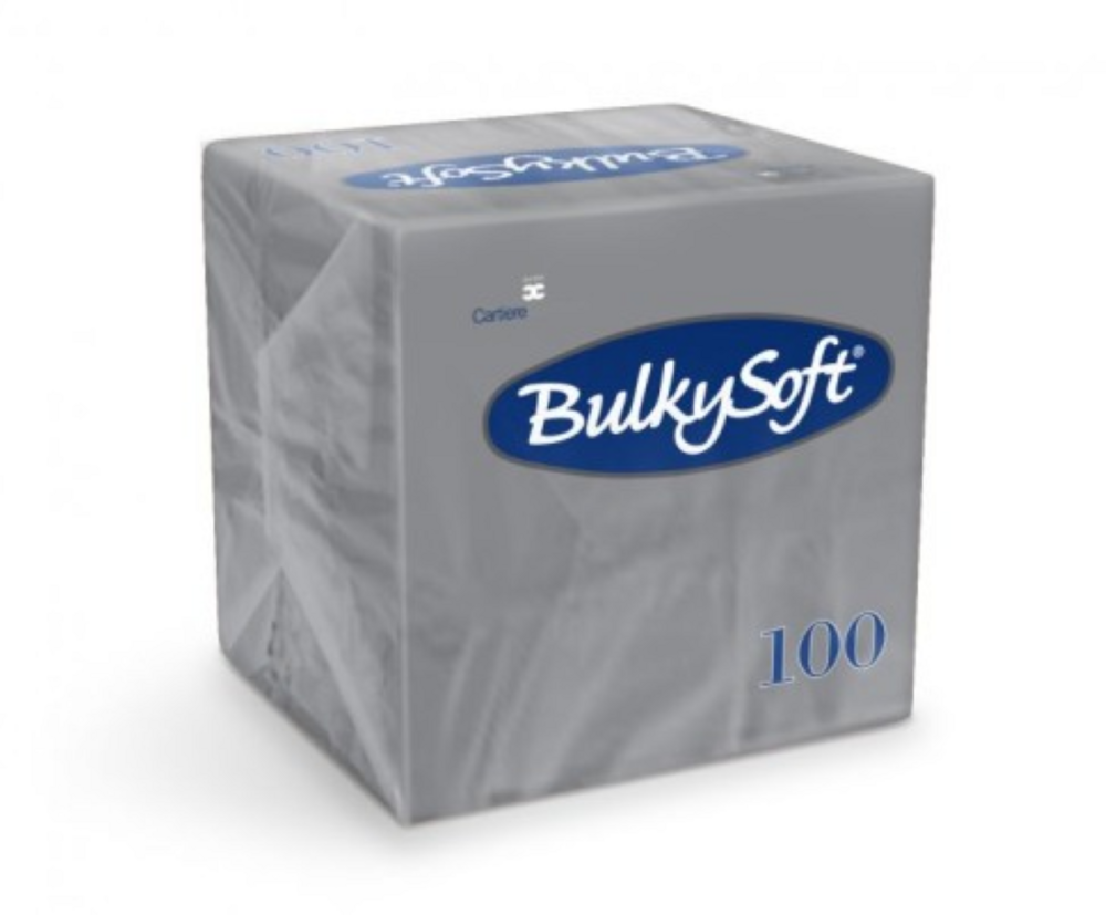 Bulkysoft 2-Laags Grijze Servetten 24 x 24 cm, 1/4 Vouw, Doos van 2000 Stuks