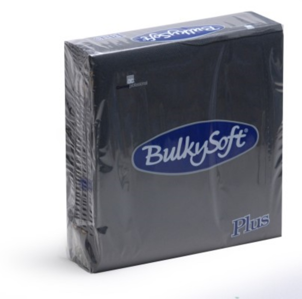 Bulkysoft 2-Laags Zwarte Servetten 38 x 38 cm, 1/4 Vouw PLUS, Doos van 1440 Stuks