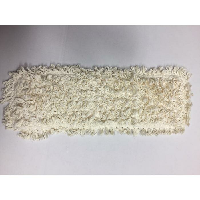 Vlakmop katoen, Wit, 40x14cm, zijkanten gesneden, bovenkant gelust, met insteek pocket.