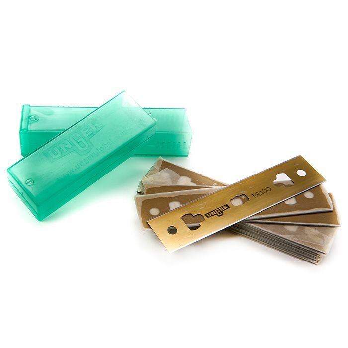 Unger Carbonstaal Glasschrapermessen 10 cm &ndash; 10 etuis &agrave; 25 messen