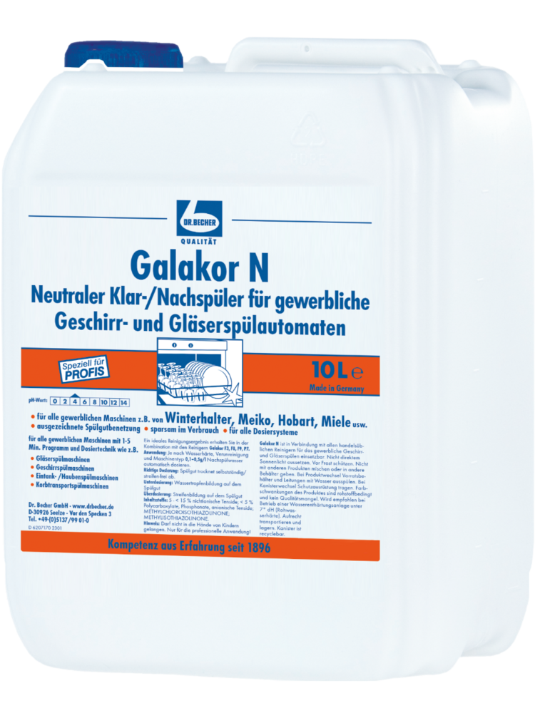 Galakor N glans / glansspoelmiddel voor commercieel serviesgoed en Glazenwasser 10 l