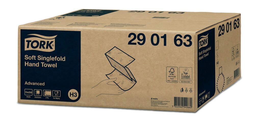 Tork Singlefold Handdoek Advanced H3 15x250st, 3.750st/doos