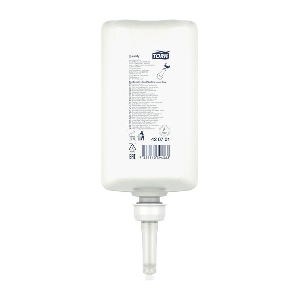 Tork Extra Milde Vloeibare Zeep wit Zonder Parfum S1 1ltr/flacon, 6st/doos