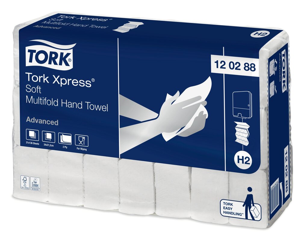 Tork Xpress Zachte Multifold Handdoek H2 Wit 2-Laags - 2856 Vellen
