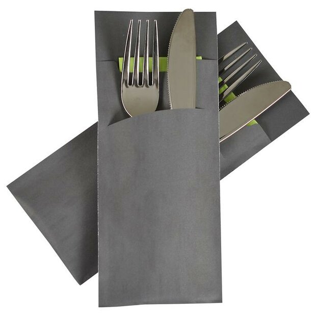 Bestekzakjes Marble Anthracite, uitgerust met een hoog kwaliteit 33x33 cm servet Lime, 2- laags