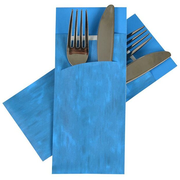 Bestekzakjes Marble Aqua, uitgerust met een hoog kwaliteit 33x33 cm servet, 2- laags