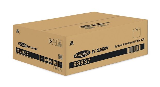 BulkySoft Handdoekrollen geschikt voor de Evsolution line Cellulose 1lgs, 300mt 1x6 rollen