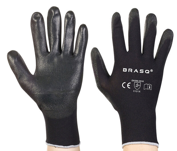 Polyester handschoenen zwart PU coating -8-M