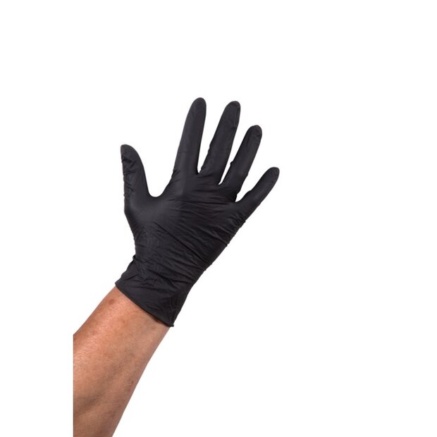 Nitril handschoenen, maat S, kleur Zwart.