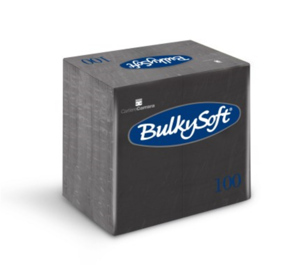 Bulkysoft 3-Laags Zwarte Servetten 40 x 40 cm, 1/8 Vouw, Doos van 1000 Stuks