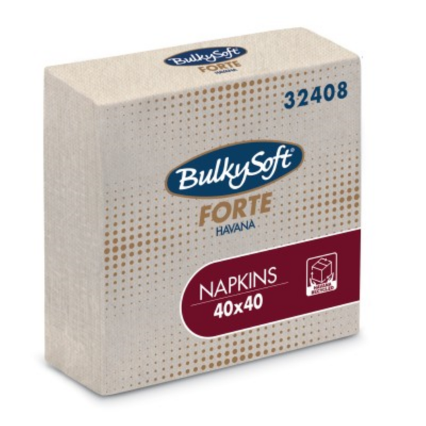 Bulkysoft 2-Laags Servetten Havana Recycled 40 x 40 cm, 1/4 Vouw, Doos van 2000 Stuks