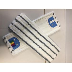 Vlakmop met microvezel scrub wit/grijs 42cm met flap met 2 ringen pak 2 stuks