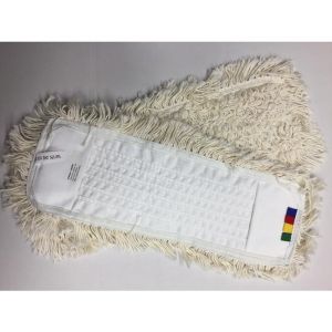 Vlakmop katoen, Wit, 40x14cm, zijkanten gesneden, bovenkant gelust, met insteek pocket.