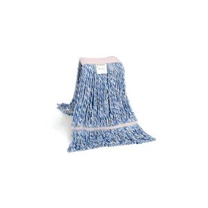 Strengenmop 450 gr. met band gelust wit/blauw