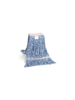 Strengenmop 350 gr.  met band gelust wit/blauw