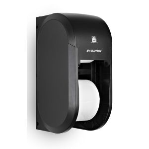 BulkySoft Evsolution 2-Roll Coreless Toiletpapier Dispenser Zwart Verticaal