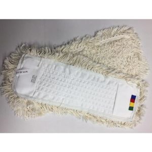 Vlakmop katoen, Wit, 40x14cm, zijkanten gesneden, bovenkant gelust, met insteek pocket.