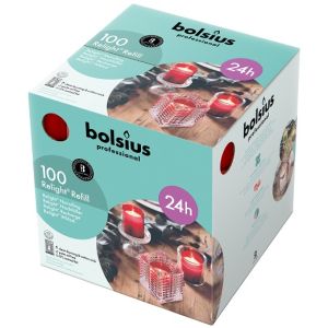Bolsius refills ReLights ROOD ds. 100 stuks, 24 uur