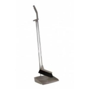 Hotel stoffer & blik met lange metalen steek 90cm grijs 