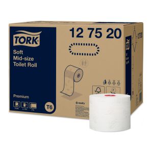 Tork Zacht Mid-size Toiletpapier Premium 2-laags wit compact T6