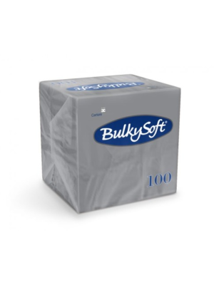 Bulkysoft 2-Laags Grijze Servetten 24 x 24 cm, 1/4 Vouw, Doos van 2000 Stuks 