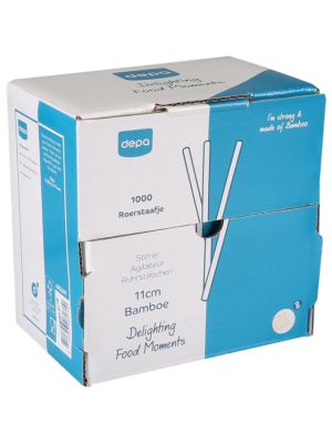 Roerstaafje bamboe 110mm FSC in dispenserdoos (1000 stuks)