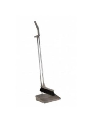 Hotel stoffer & blik met lange metalen steek 90cm grijs 